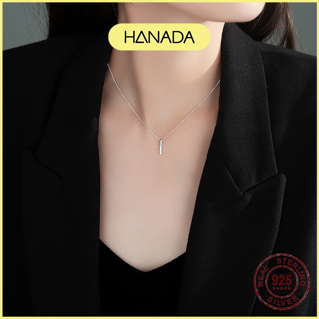 Dây Chuyền Bạc 925 Hanada Vòng Cổ Thanh Dọc Đính Đá 1007 H7