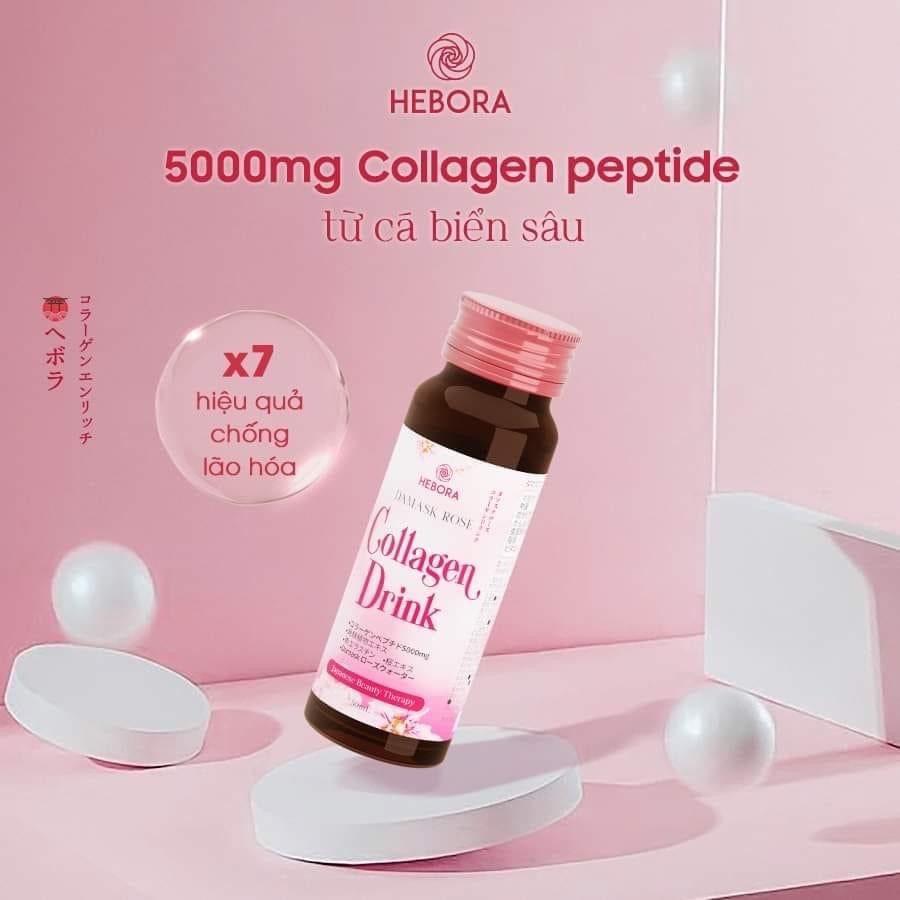 Nước Uống Hebora Damask Rose Collagen Drink 5000mg Collagen Peptide 50ml x 10 Lọ Nhật Bản