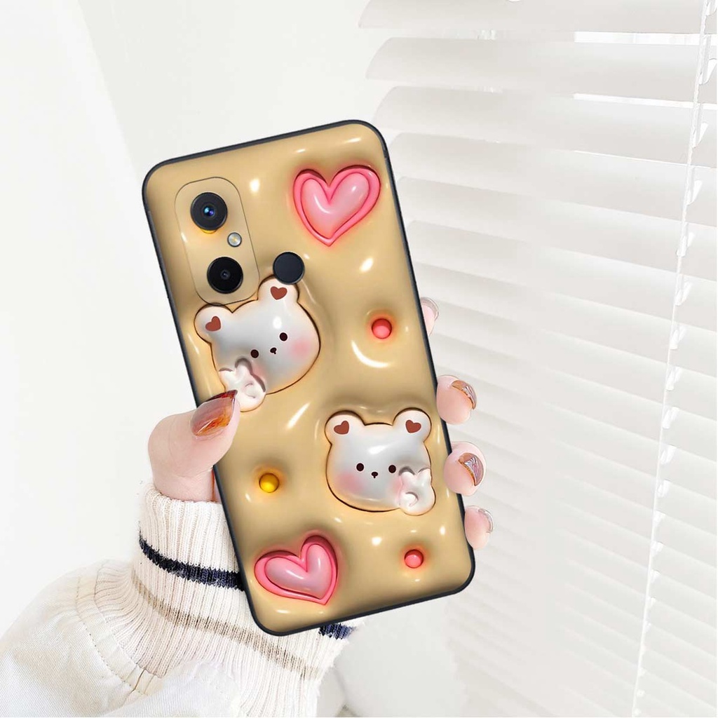 Ốp lưng Xiaomi Redmi 12C hình in 3D gấu nâu cute, trái tim kẹo dễ thương, rẻ bền đẹp