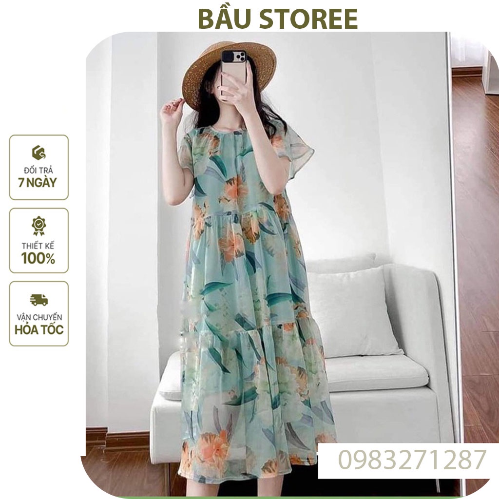 ĐẦM BẦU CÔNG SỞ, ĐI BIỂN-VÁY BẦU THIẾT KẾ DÁNG DÀI VẢI VOAN TƠ 2 LỚP MỀM MẠI CỰC XINH