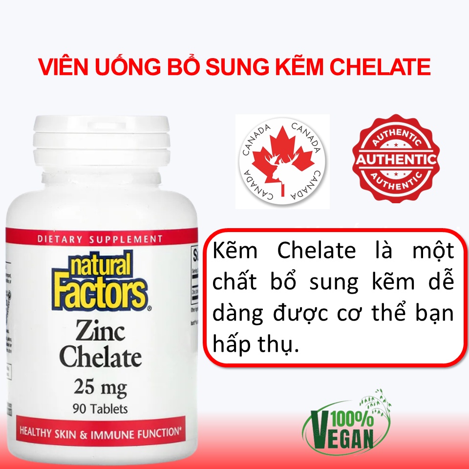 Natural Factor, Vegan Zinc Chelate 25mg- Viên Uống Bổ Sung Khoáng Chất Kẽm Thuần Chay