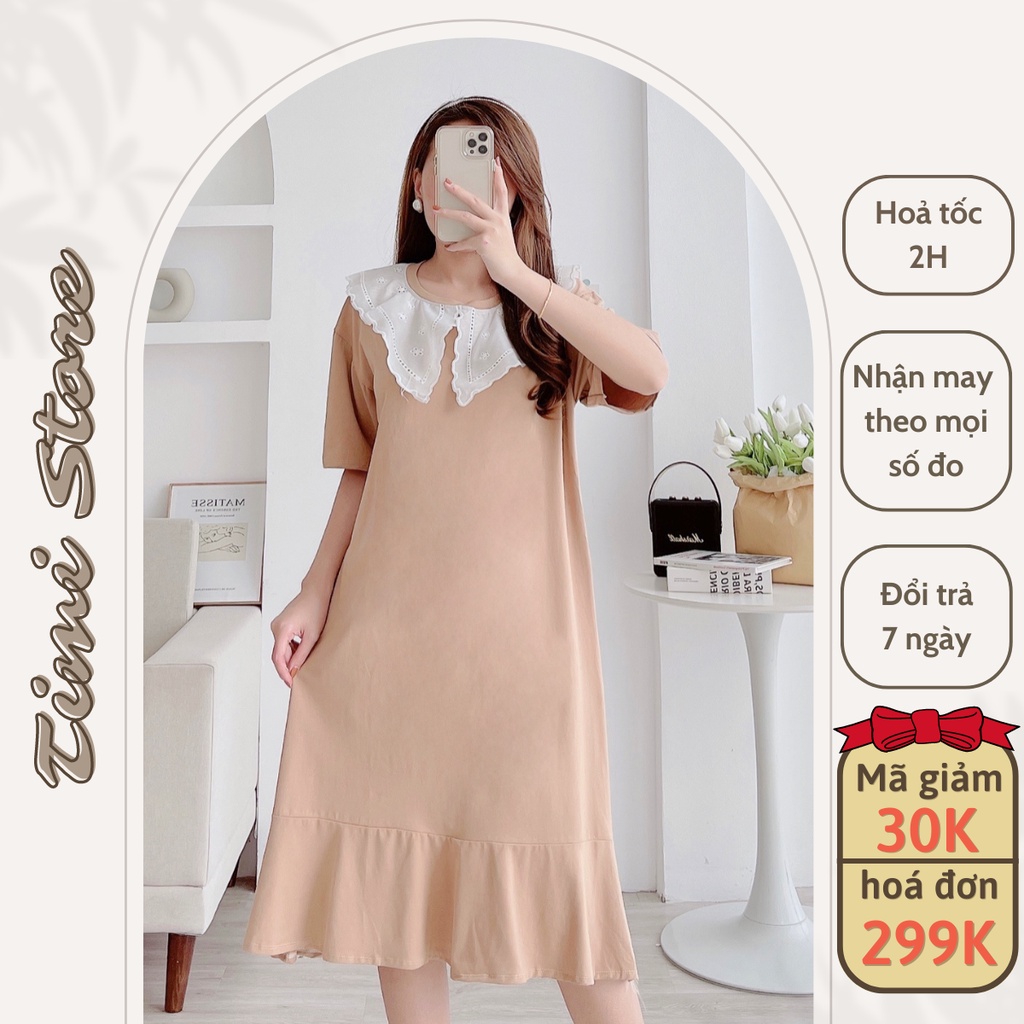 Váy Bầu Công sở - Đầm Bầu GUME 3 màu đen, nâu, vàng dáng đuôi cá nhẹ cổ trắng bèo to chất vải cototon co giãn_ TM065