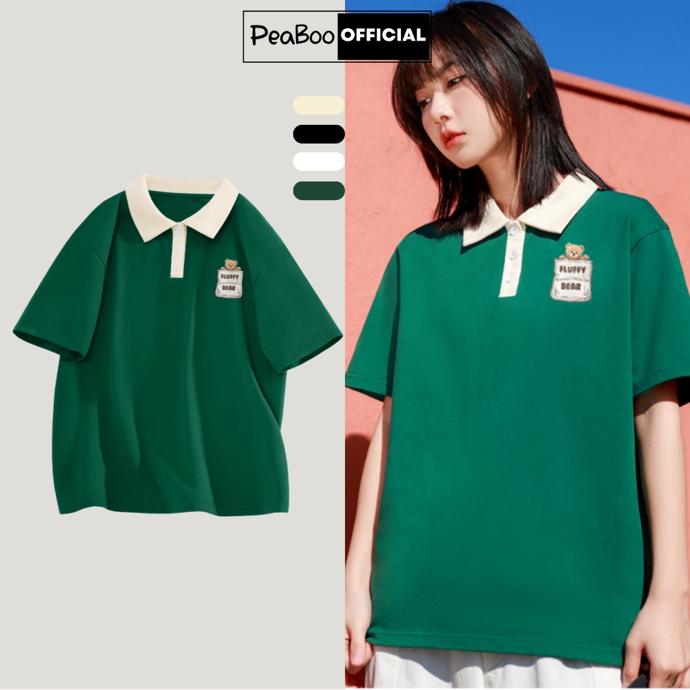 Áo Phông Polo Unisex PEABOO Mã PL Fluffy Bear Local Brand Form Rộng Cổ Đẹp Chất Cotton Nam Nữ