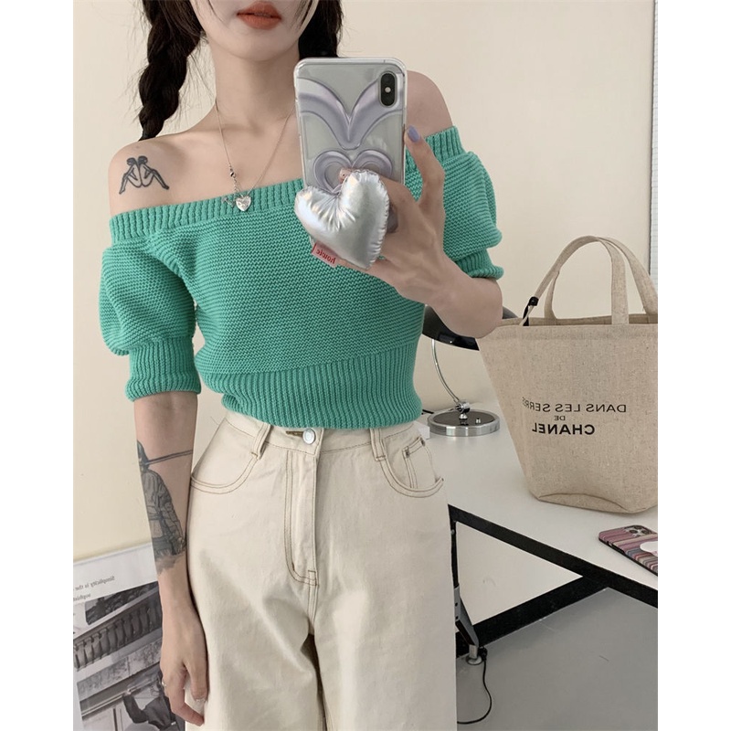 Lalisas Áo Dệt Kim Ngắn Tay Ôm Eo Phong Cách retro Thời Trang Hàn Quốc Cho Nữ