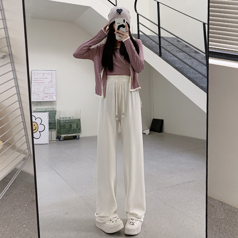 Quần suông tăm nữ 92WEAR , Chất thun len phù hợp mùa hè độ dầy vừa phải QXW2060