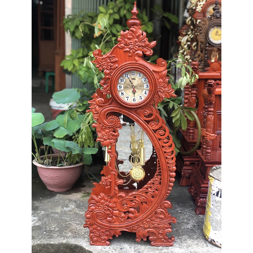 Đồng hồ cây quả lắc để bàn phong khách gỗ hương cao 110 rộng 41 sâu 20