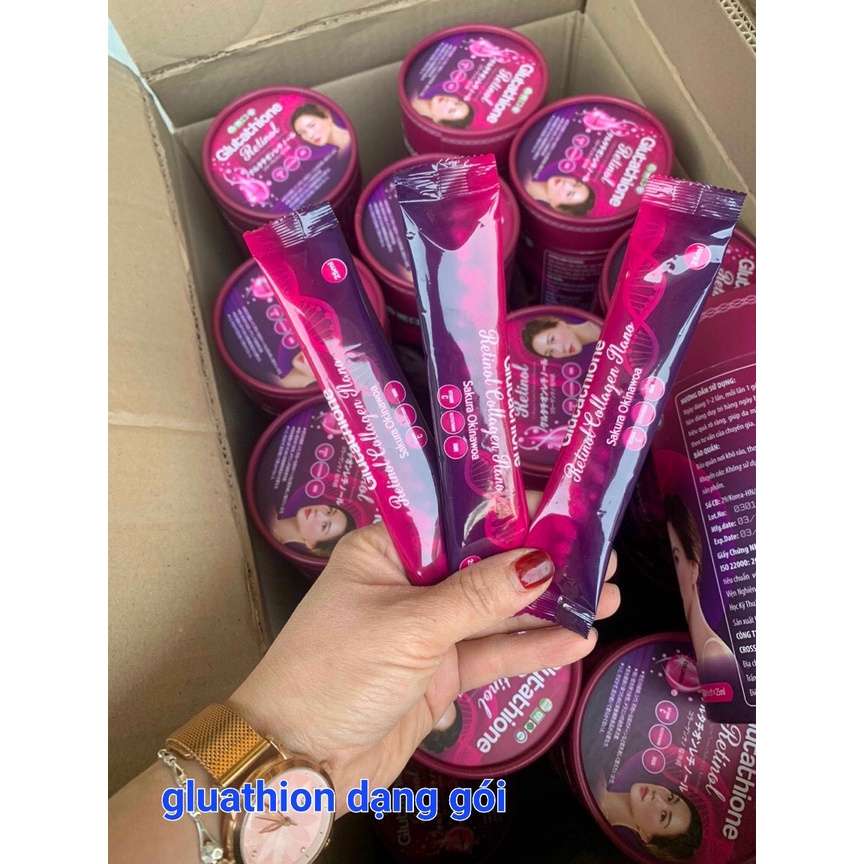 [Sỷ] Nước uống trắng da GLUTATHION Retinol Collagen Nano Sakura giúp trắng, căng da da bật tông mờ nám hộp 20 gói
