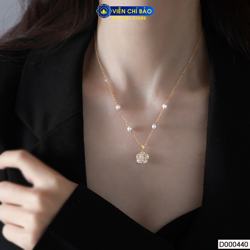 Dây chuyền bạc nữ trái châu hoa hồng - Bạc-vàng chất liệu bạc ý 925 thời trang phụ kiện trang sức Viễn Chí Bảo D000440