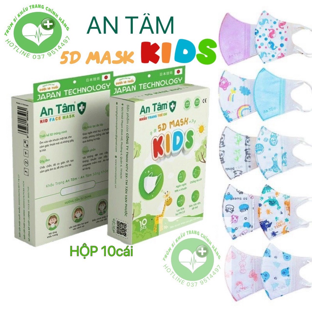 Khẩu Trang 5D An Tâm cho bé, Khẩu Trang Trẻ Em Nhiều Họa Tiết Dễ Thương