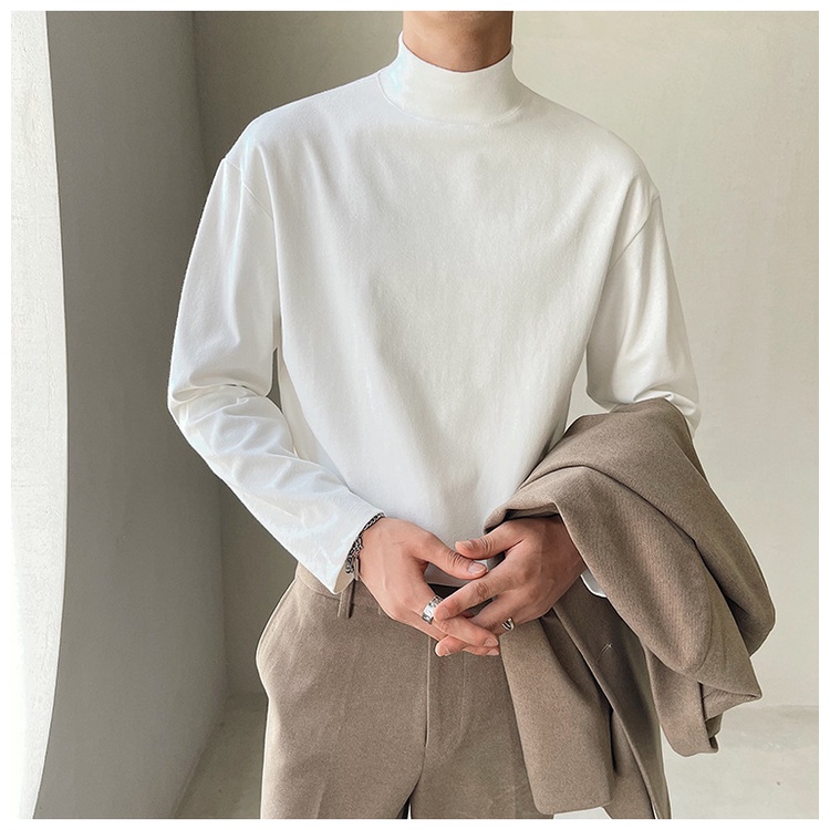 Áo Thun Nam Dài Tay Cổ Lọ Màu Trơn Thời Trang