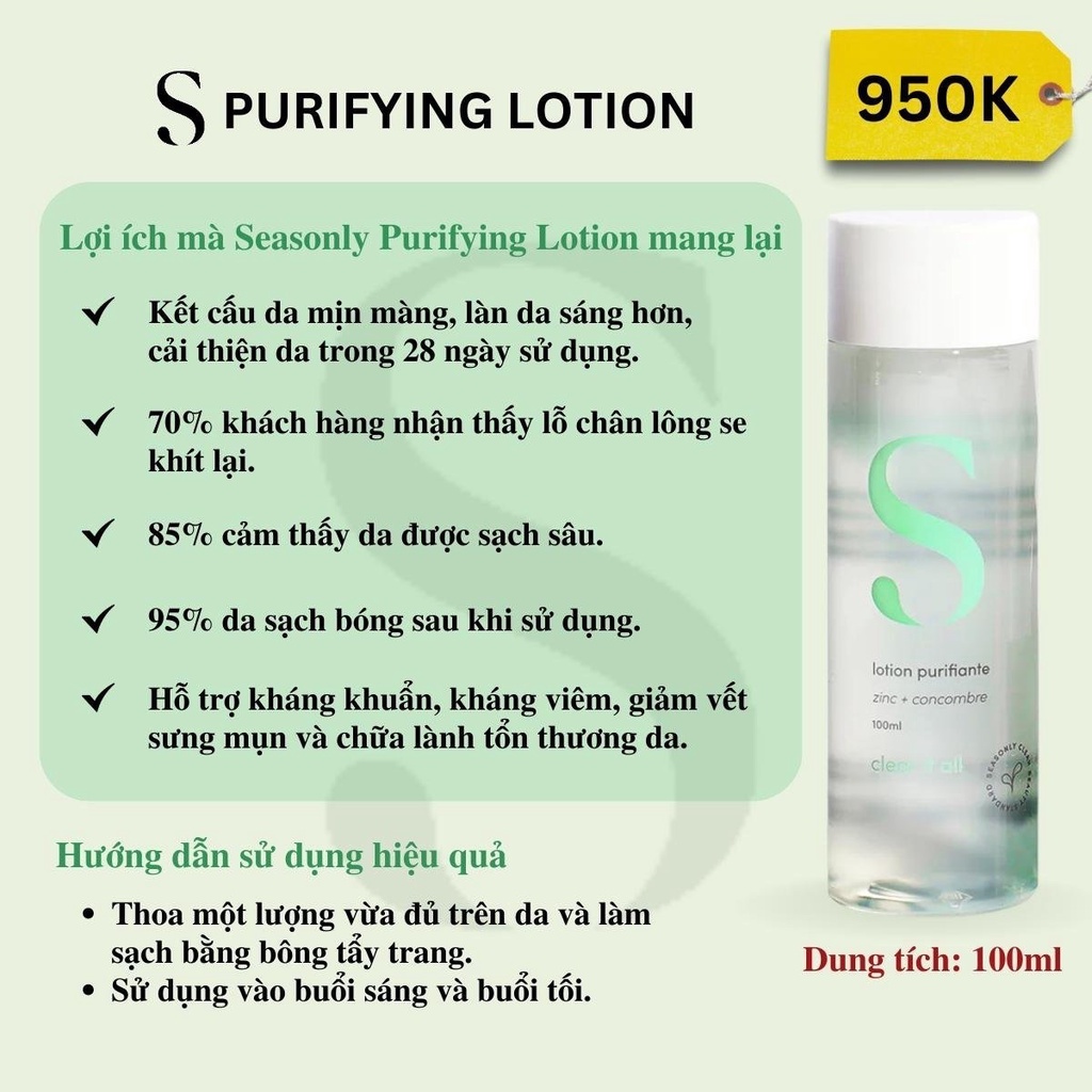 [Hỏa tốc] Nước hoa hồng Seasonly Purifying Lotion (Lotion Purifiante) 100ml