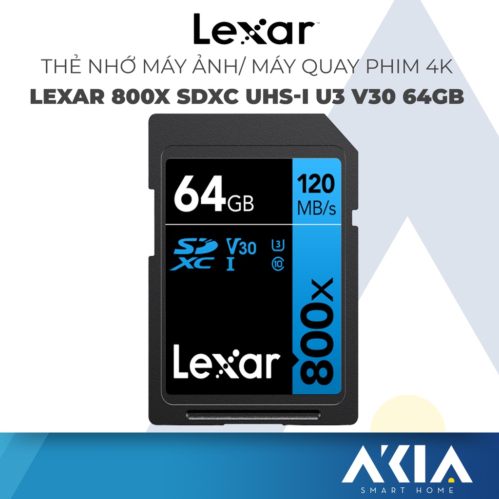 Thẻ nhớ máy ảnh/ máy quay phim Lexar 64GB Professional 800x SDXC UHS-I V30, Lưu video 4K, Tốc độ đọc 120MB/s