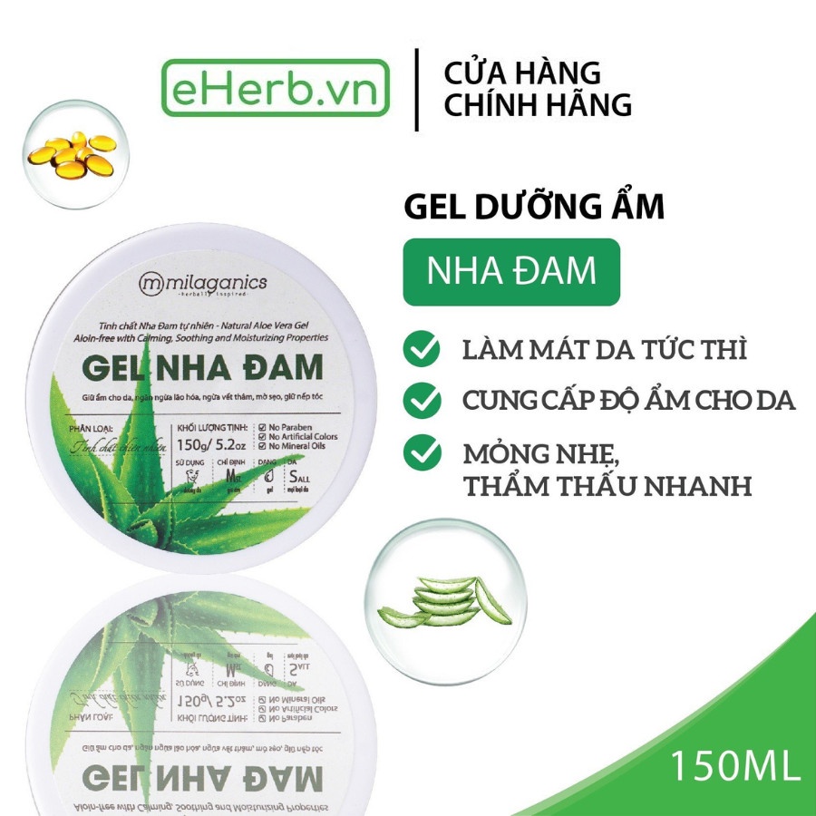 Gel dưỡng ẩm body nha đam tươi giúp làm mềm da - gel nha đam mềm da sau wax bikini MILAGANICS 150gr (hũ)