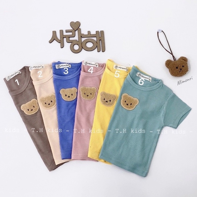 ÁO THUN TĂM CỘC TAY HÌNH GẤU CHO BÉ 8-16kg