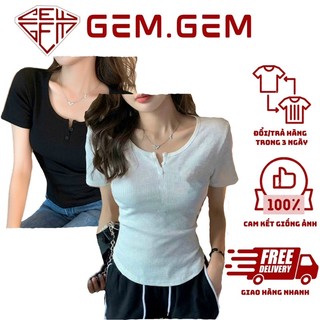 Áo croptop nữ thun cộc tay chất LEN TĂM CỔ TRÒN trơn basic co giãn 4 chiều, áo thun nữ điệu