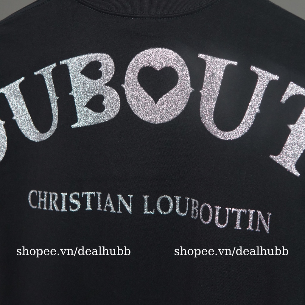 Áo louboutin chữ kim tuyến nam nữ phong cách luxury and casual Áo thun louboutin nam nữ form rộng vải cotton organic