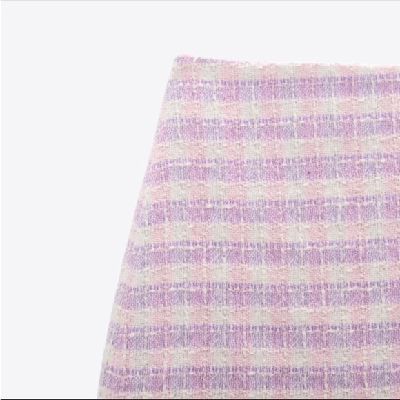ZARA Đức - Chân váy auth sale new tag chính hãng tweed ngắn chữ A nỉ dạ tím caro 7790/377