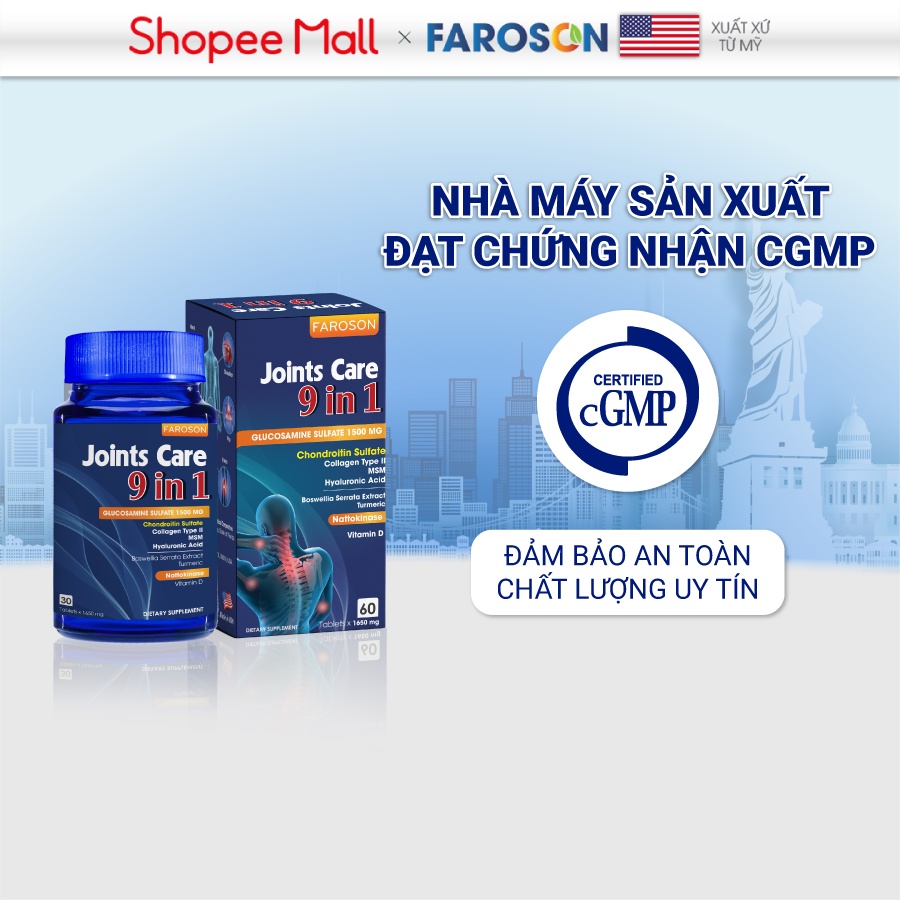 Viên uống Glucosamine xương khớp Faroson Joints Care 9 in 1 hộp 60 viên