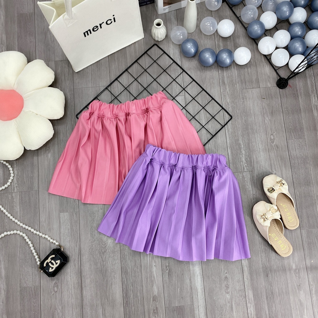 Set 2 món áo mix chân váy "HOA" xếp li 18-48kg xinh xắn cho bé gái 4-14 tuổi. Phong cách Hàn Quốc. STG64