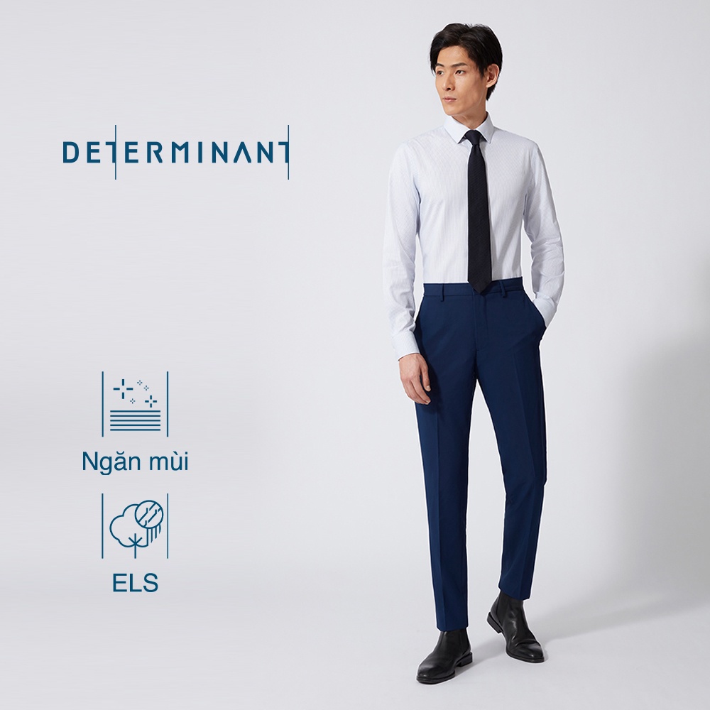 Áo sơ mi nam tay dài Cotton chống nhăn kháng khuẩn thương hiệu Determinant - màu Trắng sọc Xanh Navy [301S]