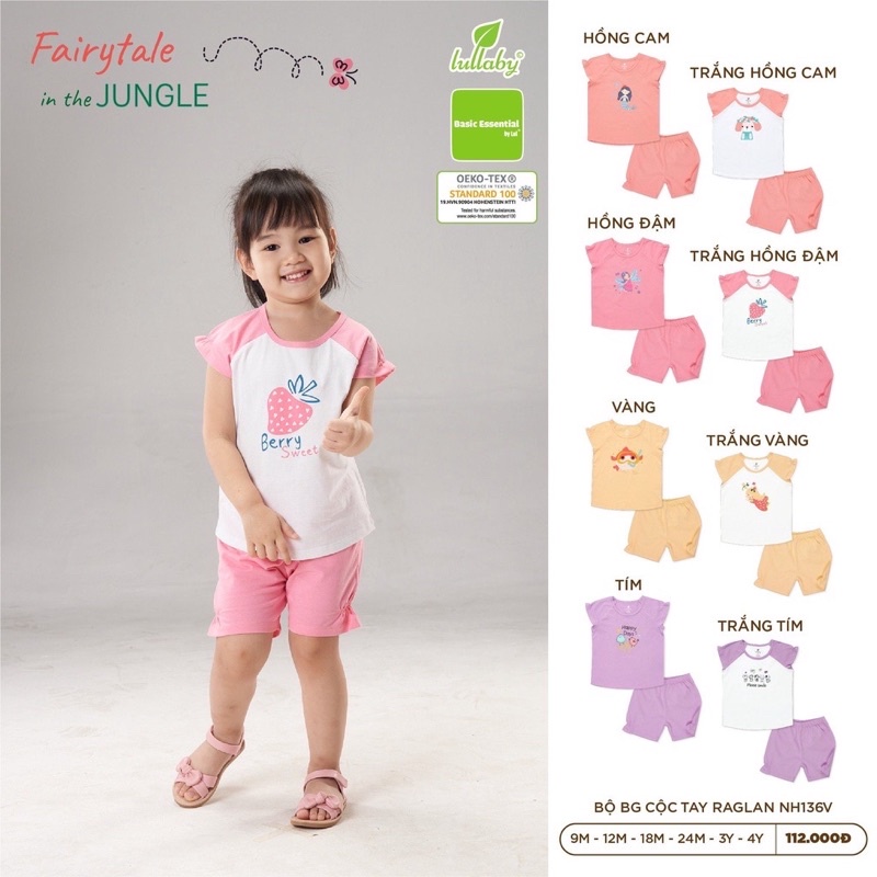 Xả hết-Bộ Cộc tay cotton Raglan Bé Trai,Gái Lullaby 2023  NH135V,NH136V