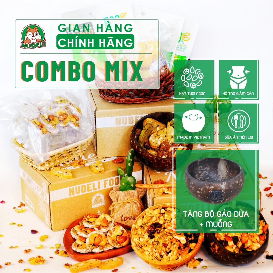 Combo Mix Biscotti, Snack Gạo Lứt Phủ Hạt, Bánh Thuyền, Túi Hạt Mix 8 NUDELI FOOD dành cho bà bầu, ăn kiêng, giảm cân
