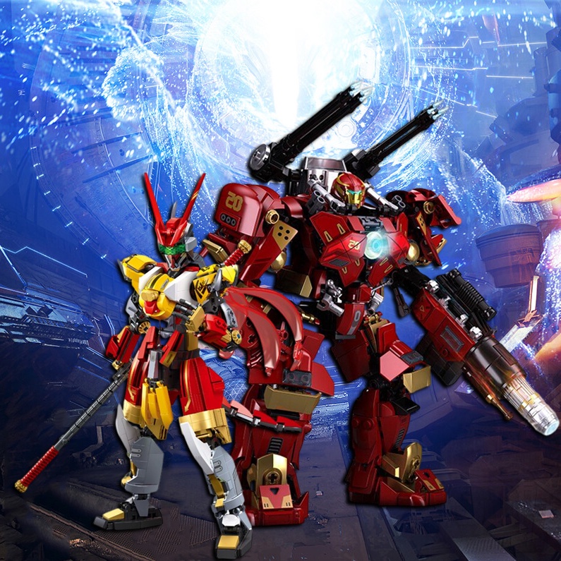 Đồ Chơi Lắp Ráp Kiểu Lego Mô Hình Robot Iron Man Hulk Và Người Máy WuKong Trong Mecha City Fight 1180 Với 700+ Mảnh Ghép