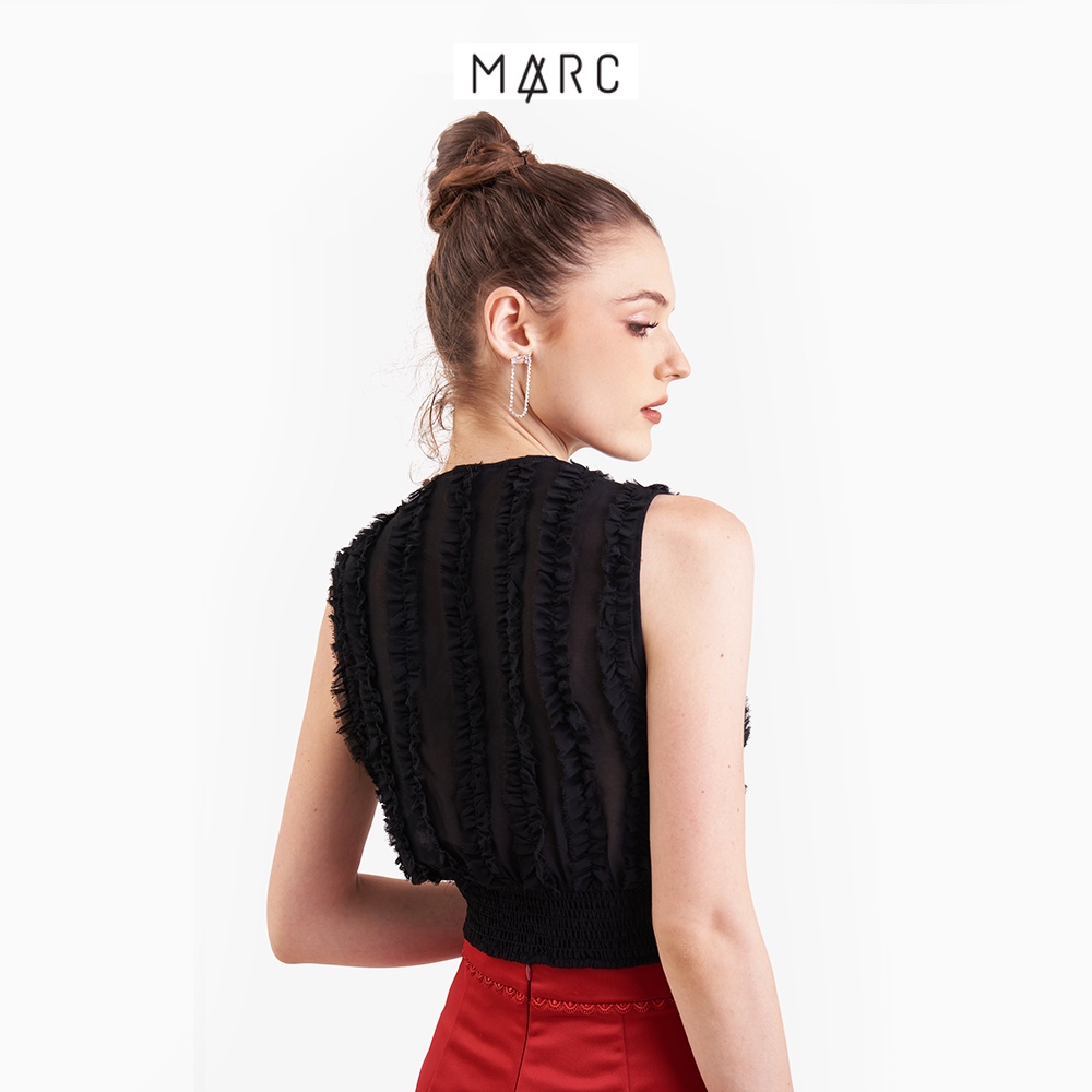 Áo chiffon kiểu croptop nữ MARC FASHION sát nách dằn li bèo thắt nơ FASH022823