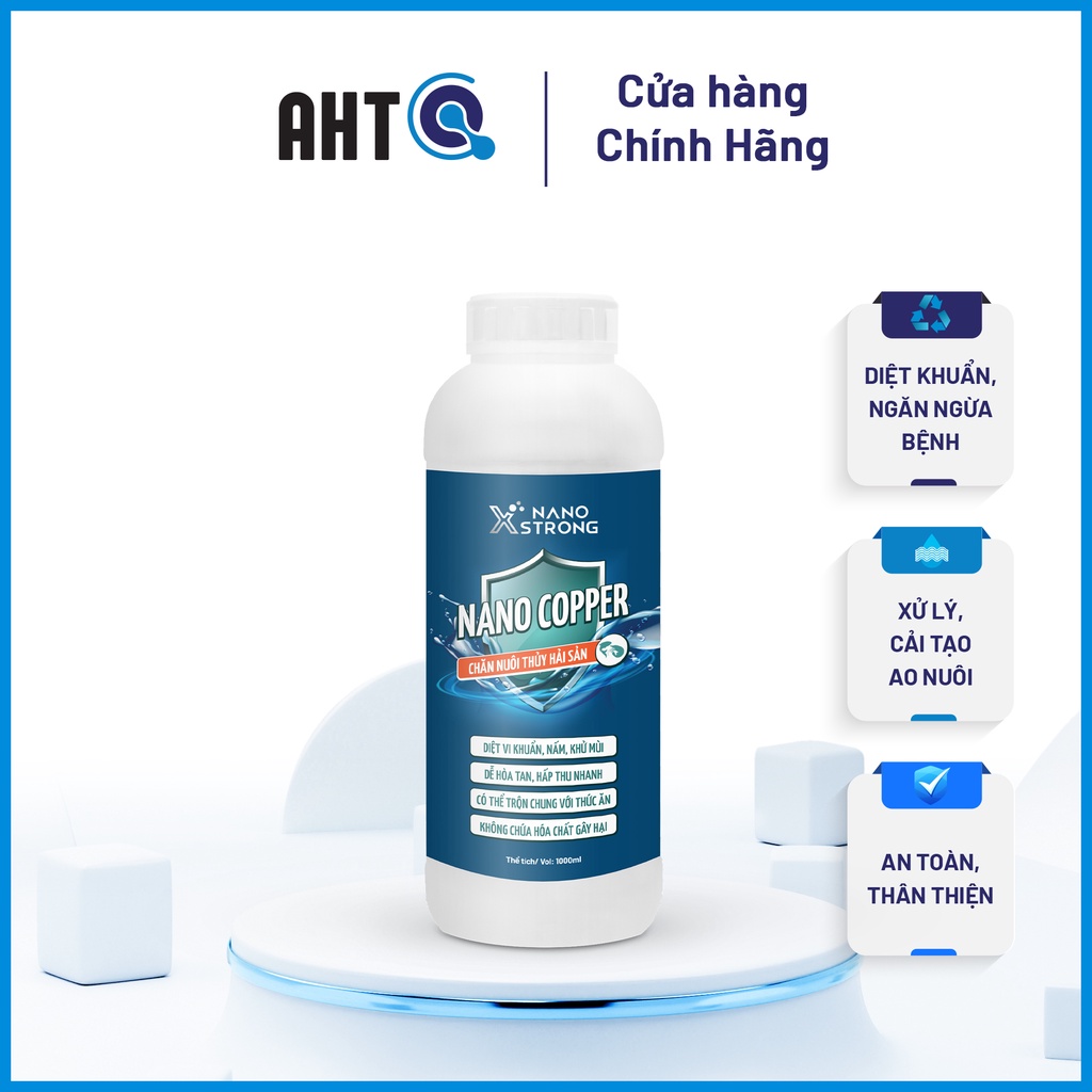 NANO ĐỒNG (NANO COPPER) HẠN CHẾ TẢO, KHỬ MÙI NƯỚC, DIỆT KHUẨN, NẤM, GIÚP TÔM LỘT XÁC-NANO XSTRONG AHT CORP 1000ML