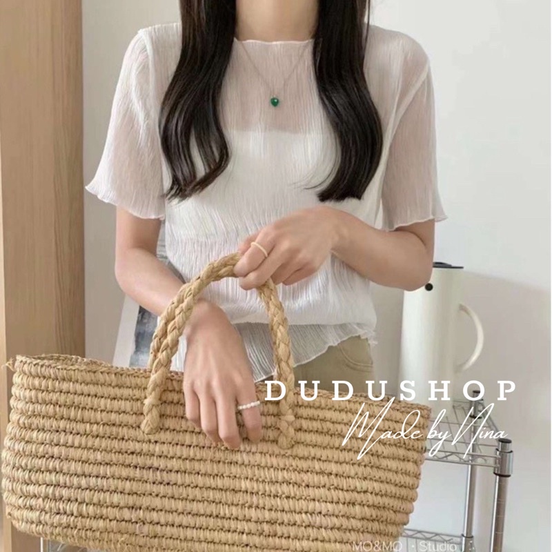 Set áo thun tơ nhăn hottrend hè 2023 Hàn Quốc cá tính