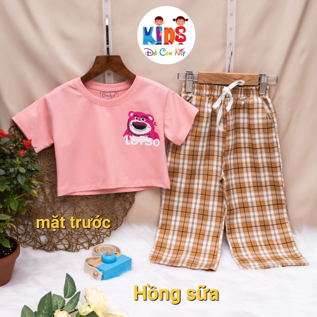 (10-25 ký) Set Gấu Losto hot trend quần caro ống suông áo thun cotton siêu cute cho bé gái - Đồ bộ trẻ em