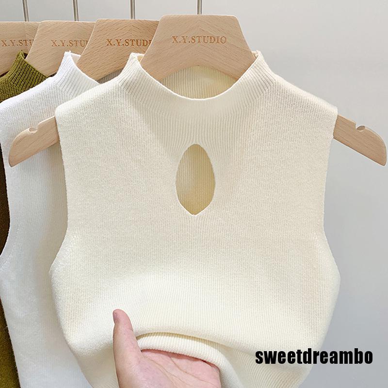 Áo tank top dệt kim cổ lọ màu trơn thời trang hè cho nữ