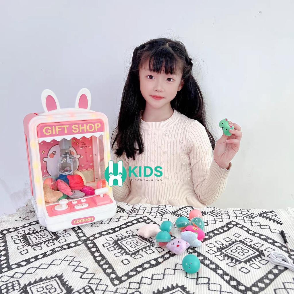 Đồ chơi máy gắp gấu bông cỡ lớn phiên bản mới có đèn LED nhạc vui nhộn, đếm thời gian kèm sẵn 10 thú bông 10 bóng cho bé