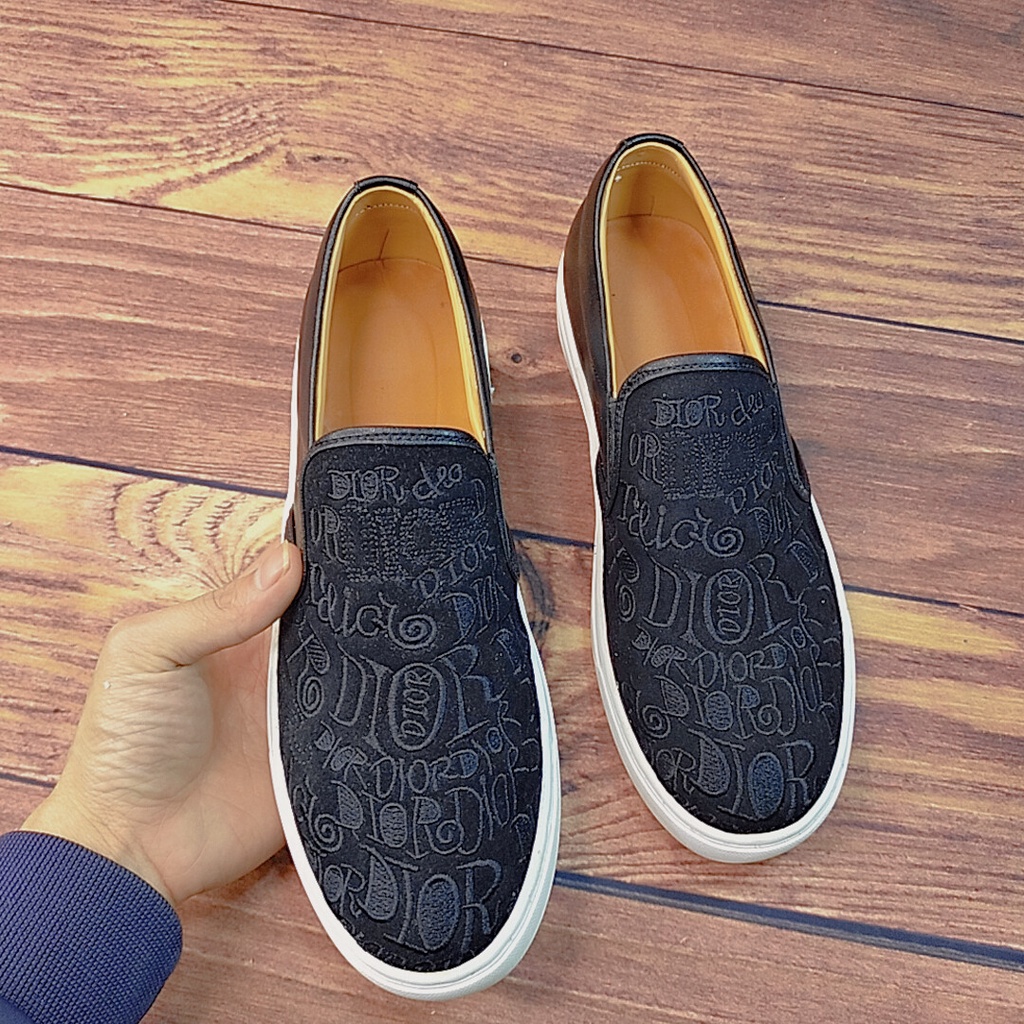 Giày slipon nam in họa tiết Dior màu đen giày lười nam da full size 38-43