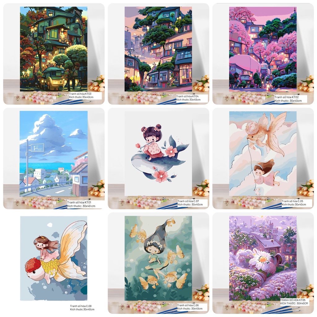 (Có sẵn) Tranh tô màu theo số tranh số hóa cô gái Moonshop 30x40 cm