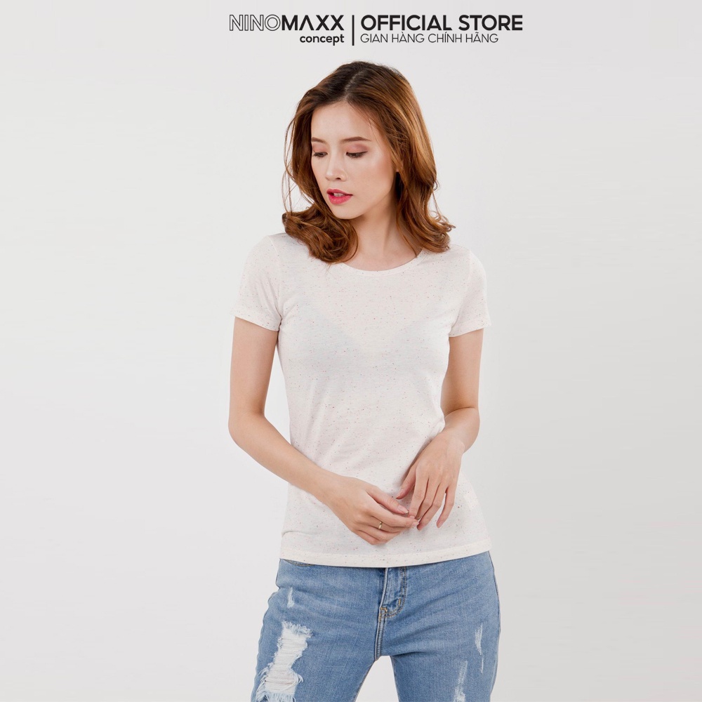 NINOMAXX Áo Thun Nữ ngắn tay cổ tròn màu đen trơn chất liệu thoáng mát co giãn 1801011