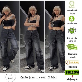 Quần jeans túi hộp tua rua cực chất ulzzang basic
