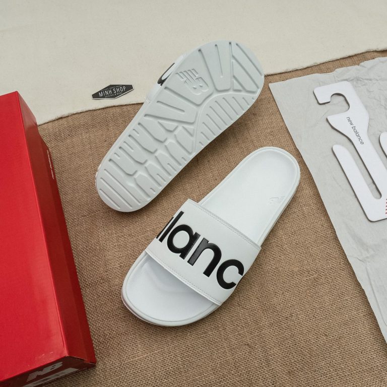 Dép Quai Ngang Chính Hãng New Balance Màu Trắng Logo Đen Shop Xám Store