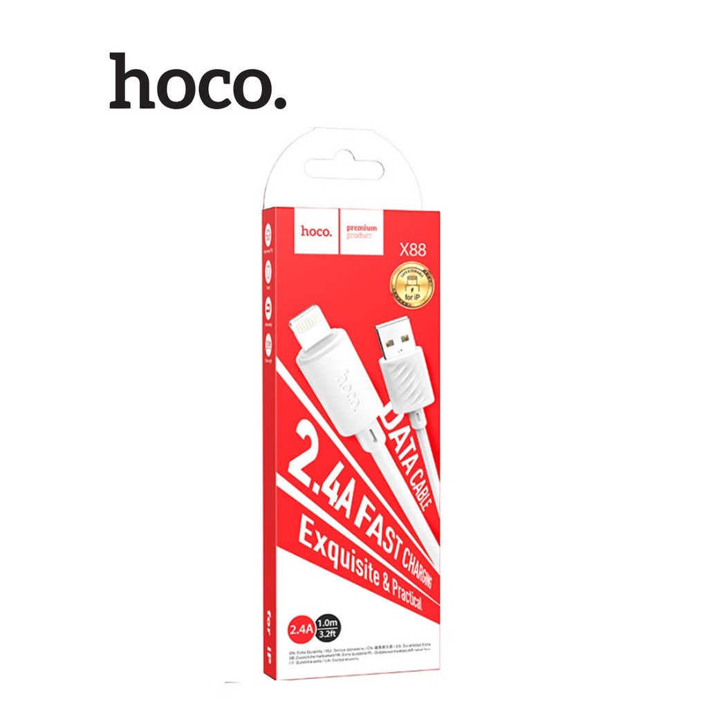 Cáp sạc Hoco X88 Lightning sạc nhanh 2.4A dây dẻo siêu bền cho iP 11/12/13 pro maxdài 100CM