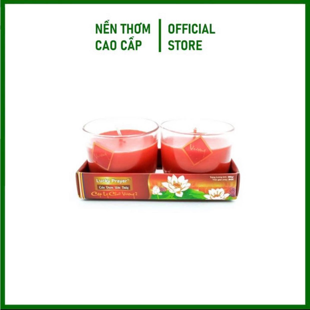 Cặp Nến Ly Chữ Vượng 2 Màu Đỏ Vàng – Nến Phật Giáo Quang Minh Candle