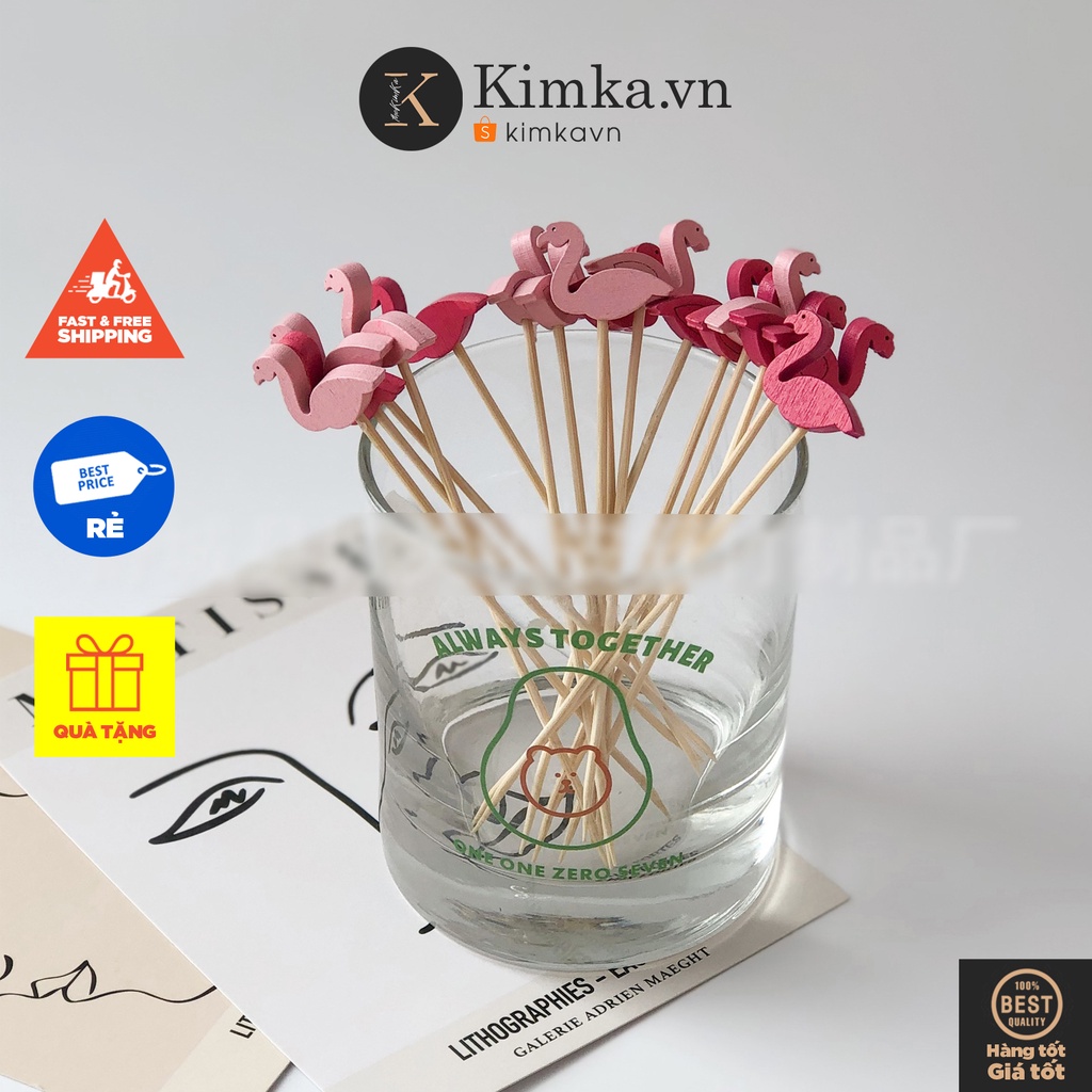 (256) Set 100 Que Xiên Tăm Tre Trái Cây Hình Hồng Hạc