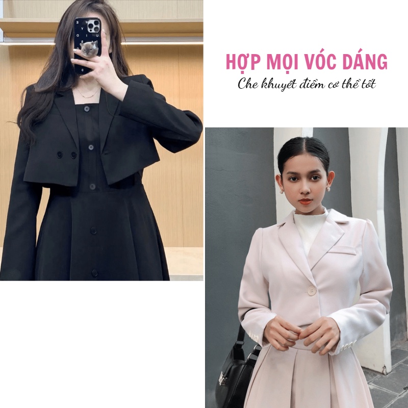 Áo khoác Lachi công sở kiểu vest blazer croptop dài tay chát tuyết mưa ASM06