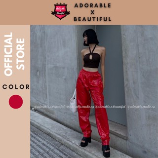 [Ảnh Thật] Quần Da PU Ống Rộng Nữ Màu Đỏ Tươi, Quần Dài Ống Suông Co Giãn Trendy Y2K [AdorablexBeautiful]