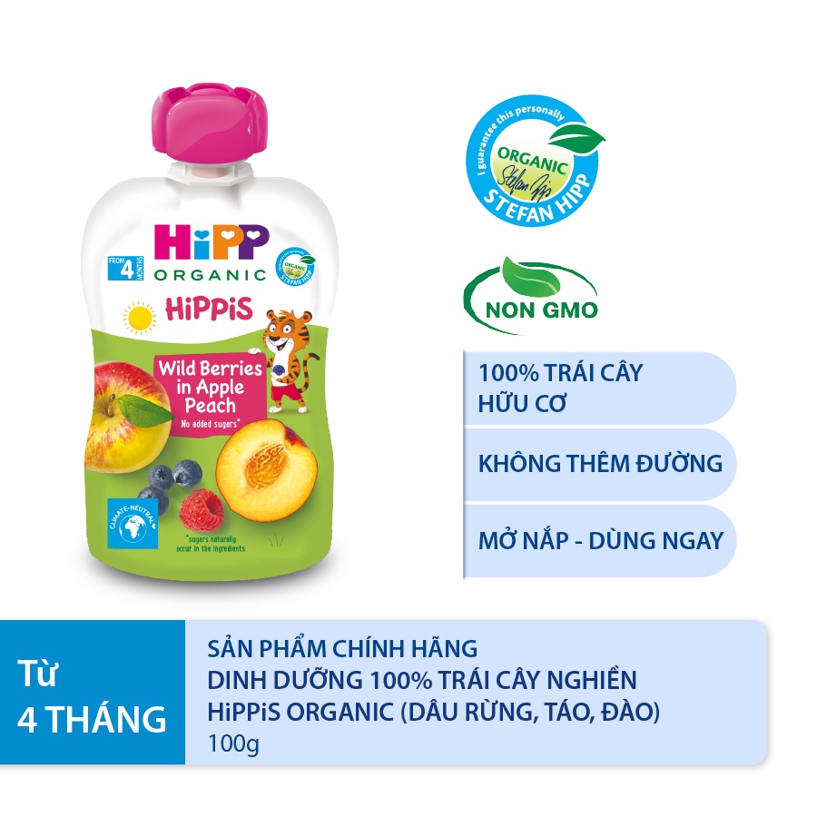 [GIFT-Ngẫu nhiên] Dinh dưỡng ăn dặm 100% trái cây nghiền Organic HiPPiS (Burine) 100g bổ sung Vitamin-Nhập khẩu châu Âu