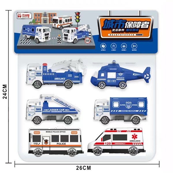 Túi đồ chơi set 6 xe bánh trớn cao cấp, xe cs, máy bay, cứu hoả, cứu thương YMC5