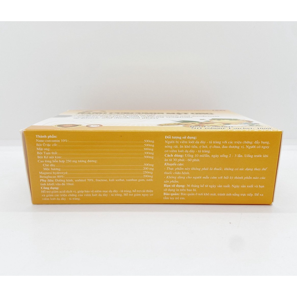 Nano Curcumin mật ong giúp bảo vệ dạ dày, giảm viêm loét dạ dày tá tràng - Hộp 15 gói
