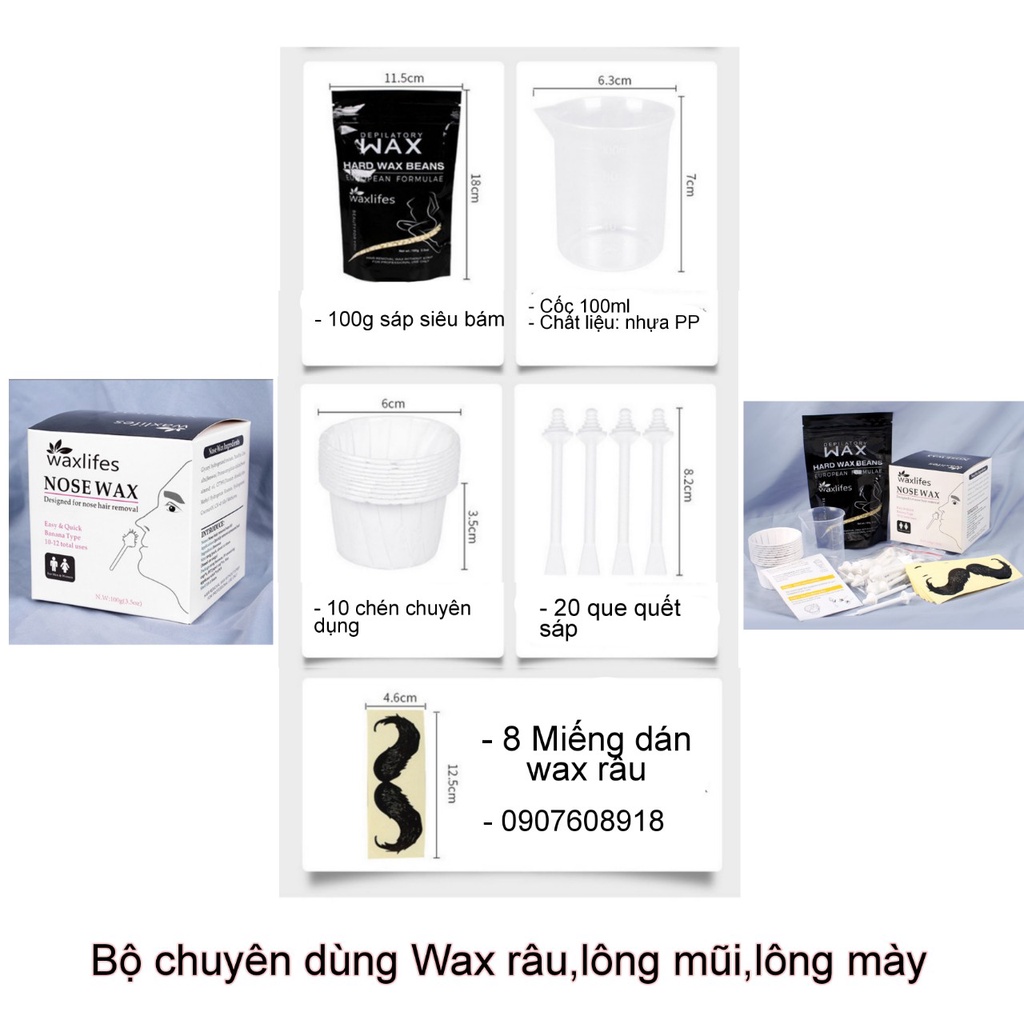 Bộ Đầy Đủ Dụng Cụ Wax Râu,Lông Mũi ,Lông Mày Chuyên Dùng Cho Spa và Tại Nhà,Siêu An Toàn Không Kích Ứng Da