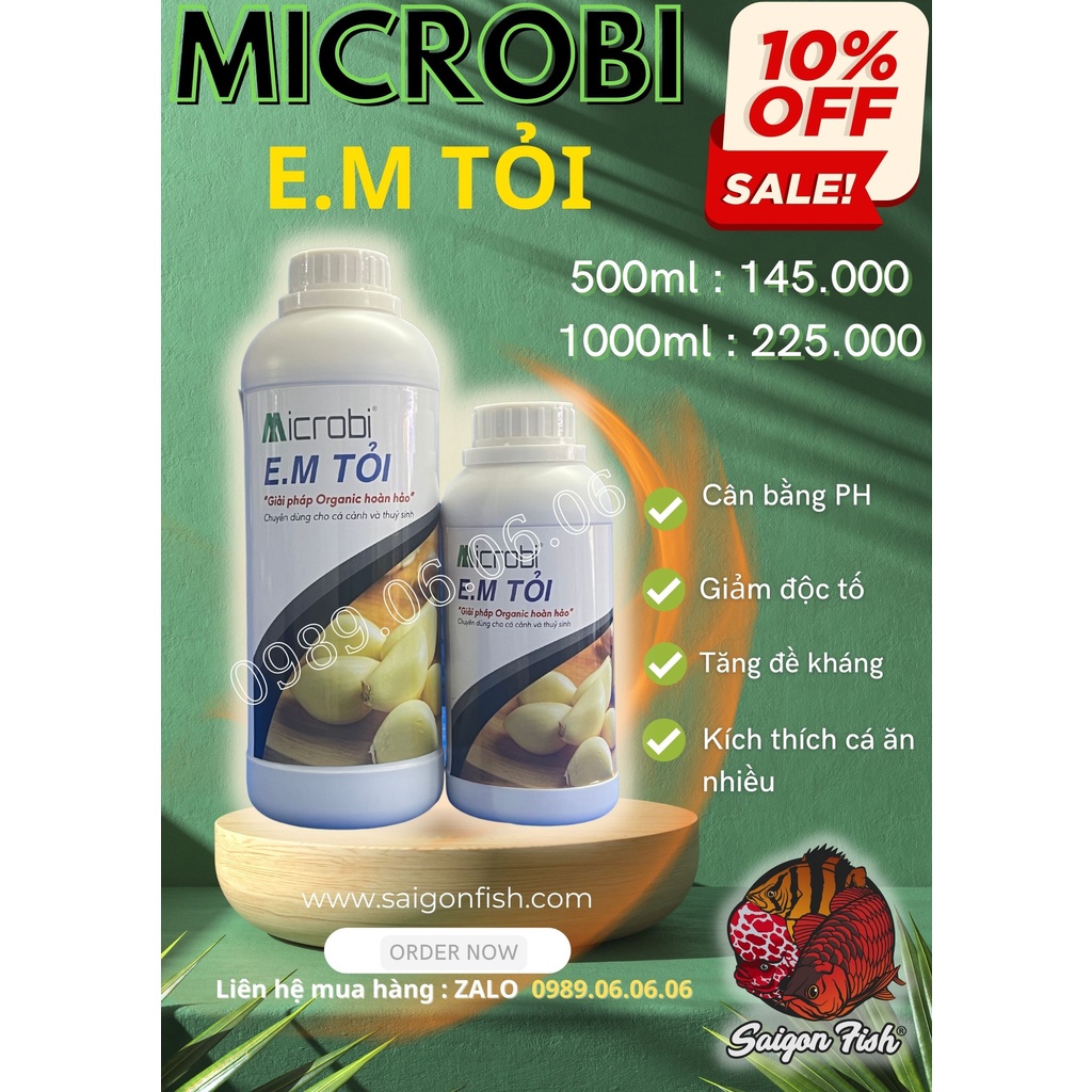 Vi Sinh Microbi Organics E.M Tỏi - Phòng Vệ và Tăng Cường Đề Kháng cho Cá 500ML-1000ML