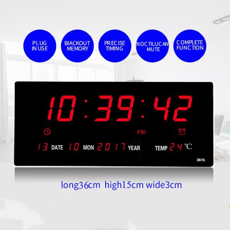 Đồng hồ treo tường kỹ thuật số Báo thức Chuông hàng giờ Chức năng Lịch thời gian Hiển thị nhiệt độ Đồng hồ LED Cắm EU