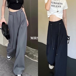  Quần ống rộng nữ Joomate suông thùa khoen dây đơn chất ruby  235 